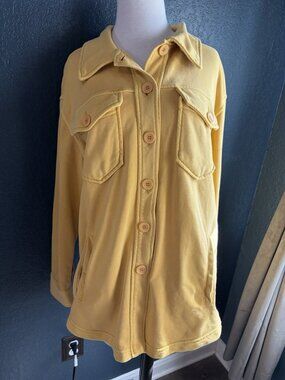 Avec Les Filles Mustard Yellow Jacket Shacket Sz Medium Cotton Blend